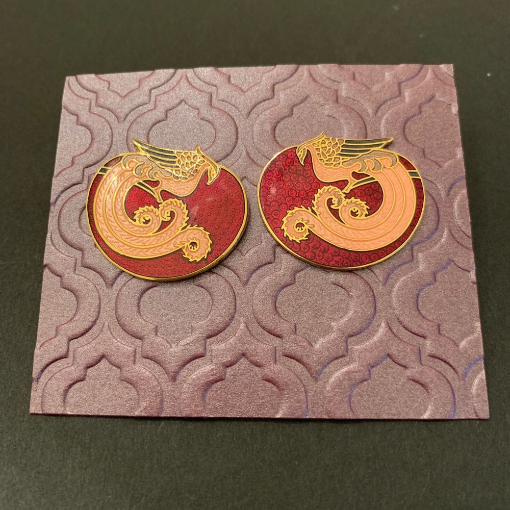 Red and pink peacock statement earrings vintage
